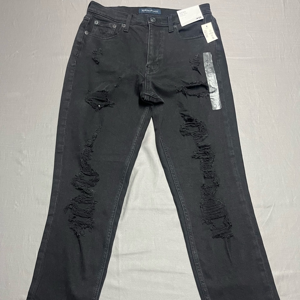 NWT Aeropostale Women's Black Distressed Mom Jeans Size 4R